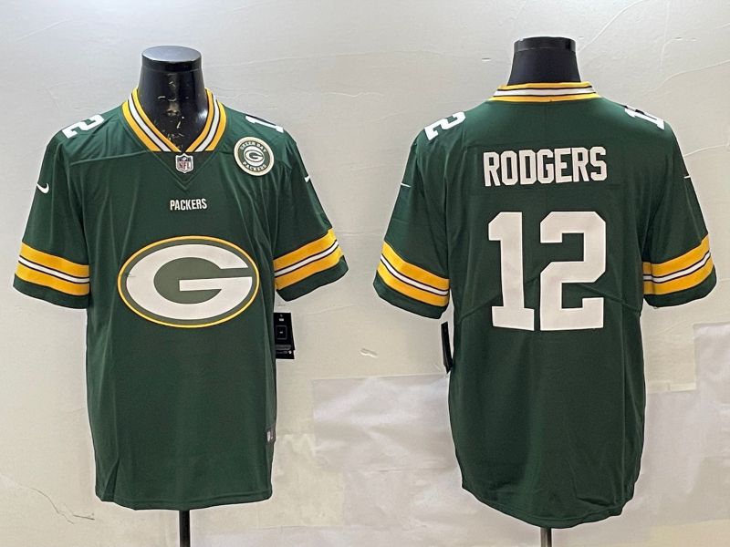 Men Green Bay Packers #12 Rodgers Green Nike Team Logo 2025 NFL Jersey style 2